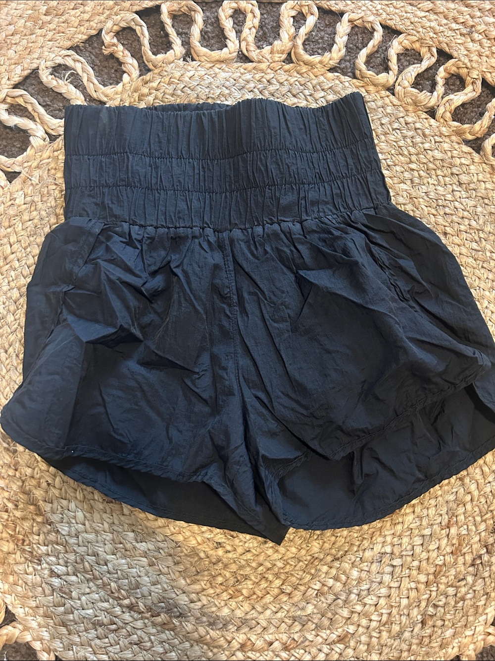 Women's Black Smocked High-Waist Shorts